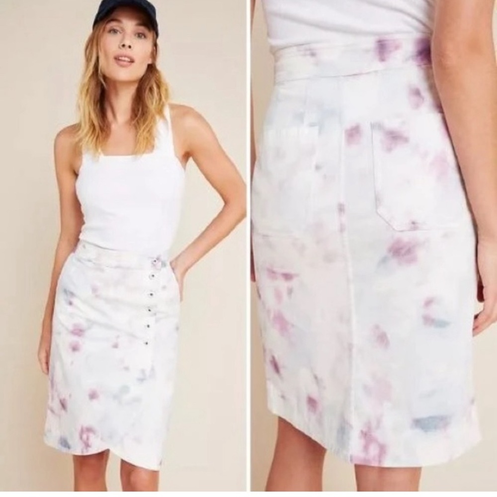 Anthropologie Tie Dye Kimmie Skirt xl 14 wrap button Tulip stretch white